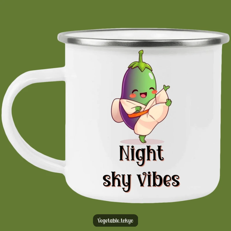 Funny Eggplant Kicking Camping Mug: Adventure Fuelled by High Kicks