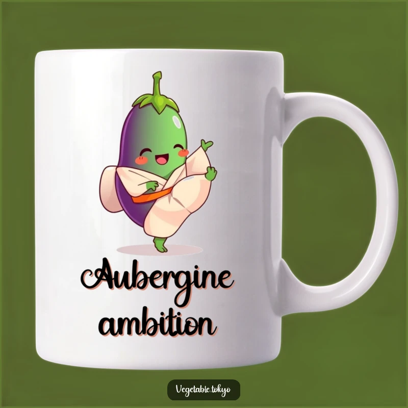 Funny Eggplant Kicking Mug: Playful Kimono Art Gift for Veggie Fans