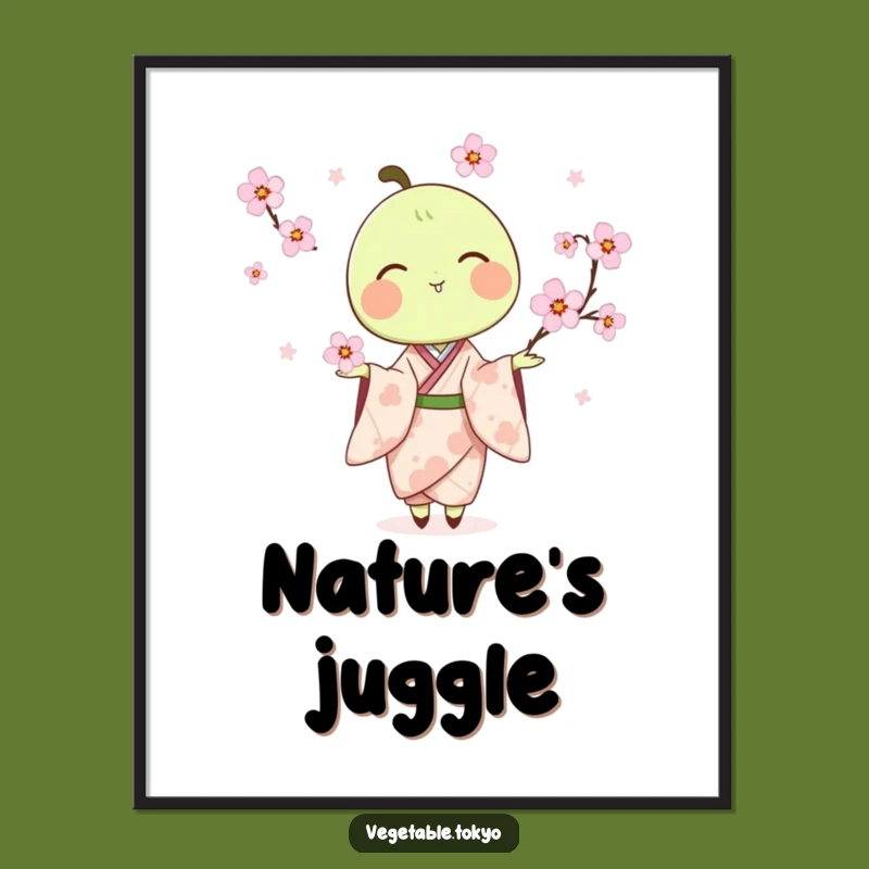 Funny Pea Pod Juggling Poster: Delicate Art for a Serene Space