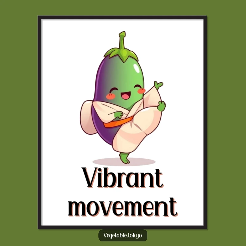 Funny Eggplant Kicking Poster: Dynamic Art for a Lively Space