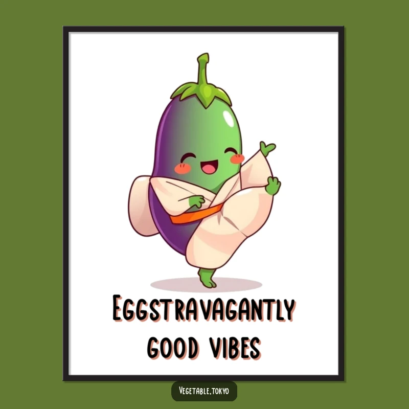 Funny Free Printable Wall Art: Eggplant Kimono Kick - Downloadable Whimsical Decor!
