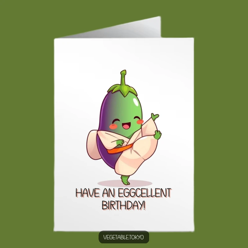 Free Printable Birthday Card: Funny Eggplant Kick - Downloadable Lively Gift!